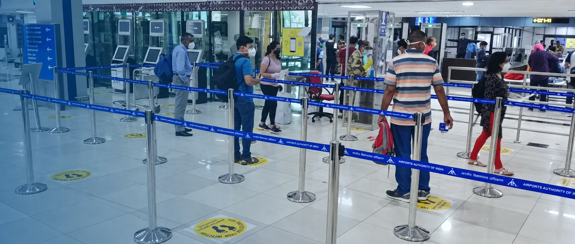 Controlled passenger screening area illustrating security checkpoint operations