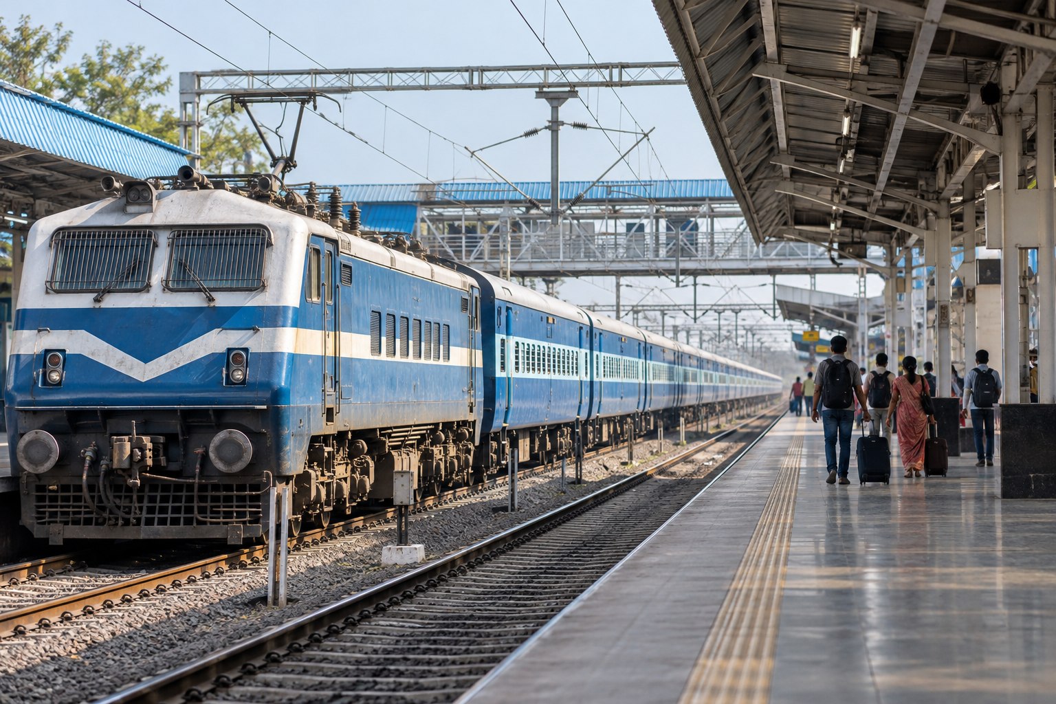 Passenger train at an Indian railway station