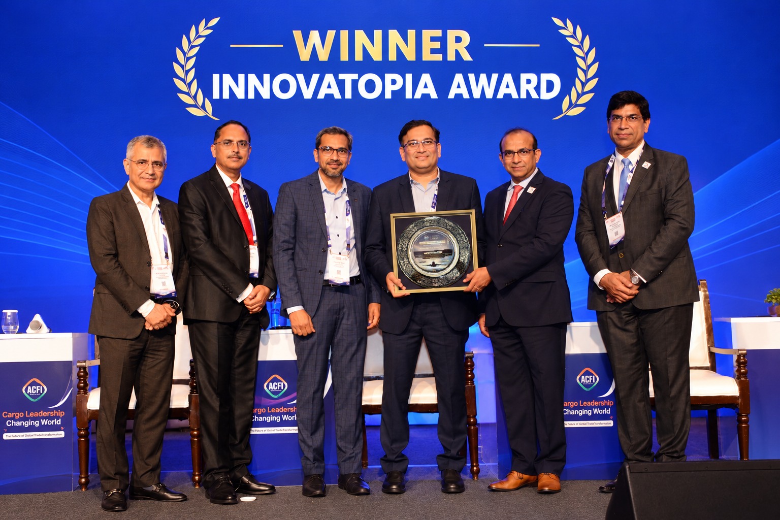 Krystalvision team receiving the Air Cargo Safety & Security award at Innovatopia Awards 2026 in New Delhi